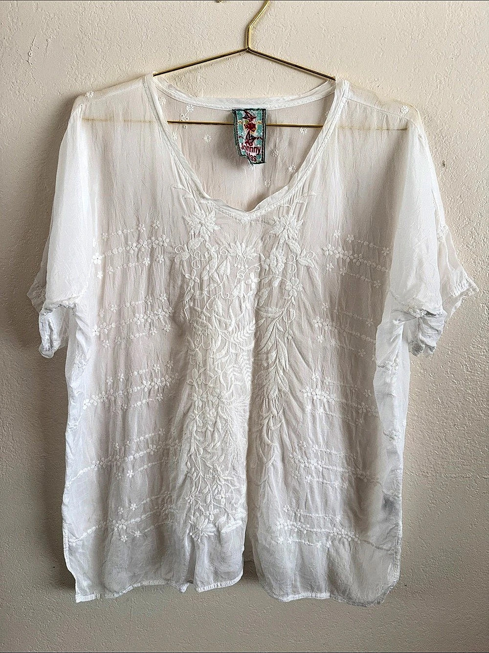 Johnny Was White Embroidered Tunic Blouse